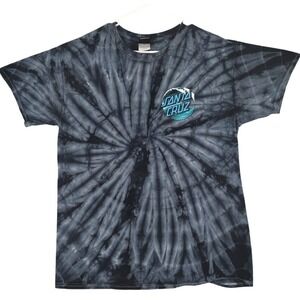 Santa Cruz Tie Dye T Shirt Mens Size Large Black Gray Wave Logo